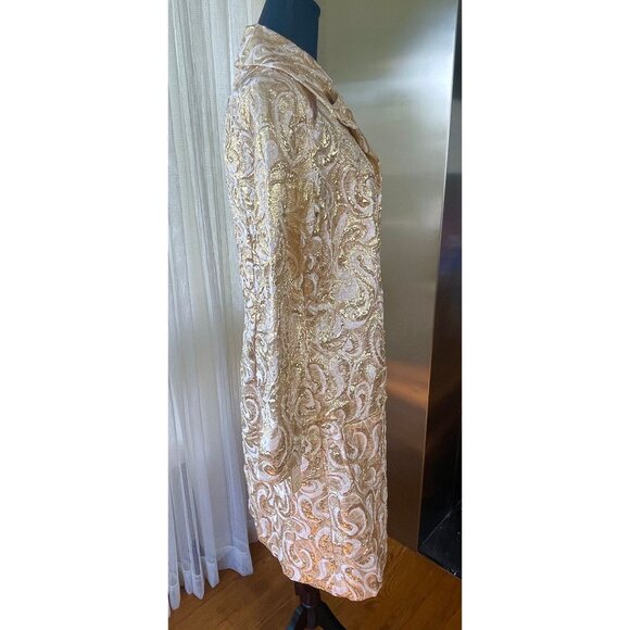 Vintage 70s gold lame jacket, glam golden brocade, large wing dagger lapels, NOS - Picture 7 of 11